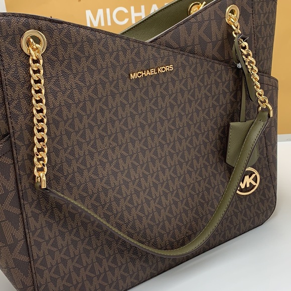 MICHAEL KORS 
Jet Set Large XChain  Logo Shoulder Tote  Bag OLIVE/BROWN COLOR - Picture 7 of 16